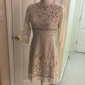 Danny & Nicole Lace Long Sleeve Dress in Cream